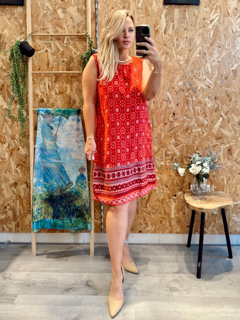 Red Viscose Shift Dress