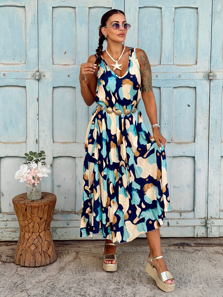 Azure Bloom Viscose Maxi Dress