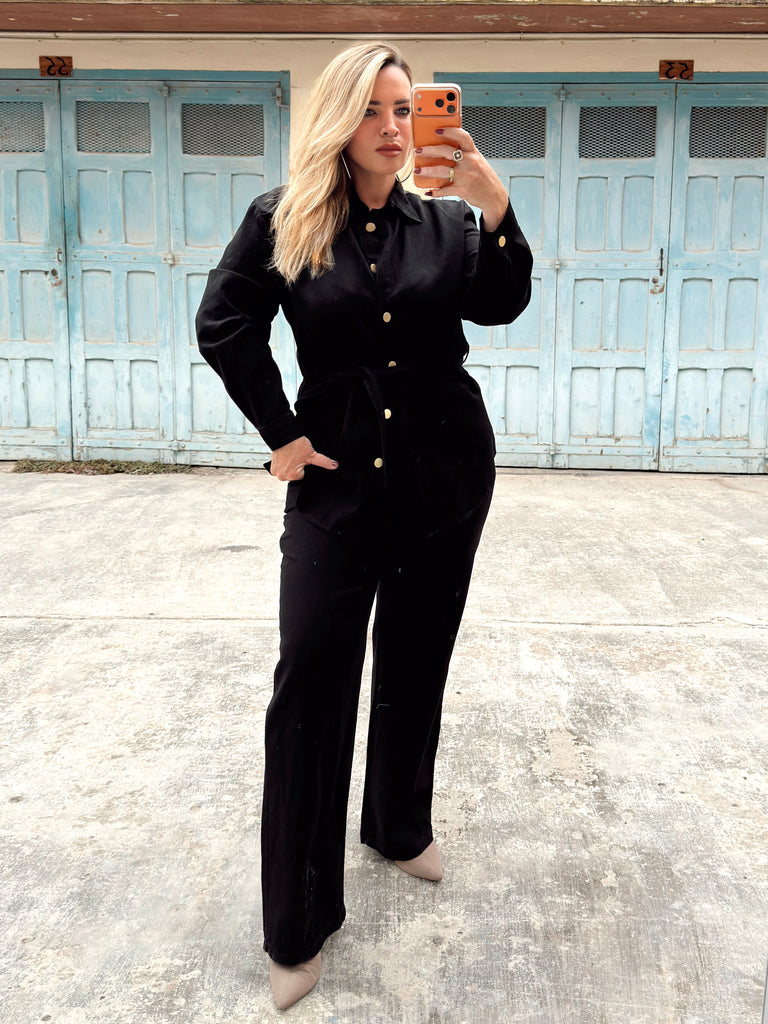 Black Denim Lauren Shirt Set