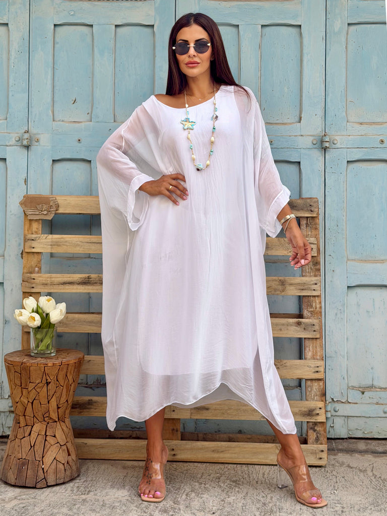 Pure Silk Kaftan – Blanc Riviera