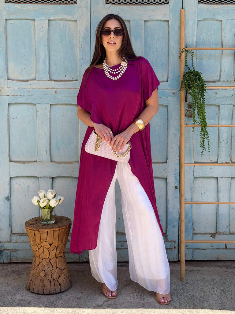 Bougainvillea Drift Silky Satin Top