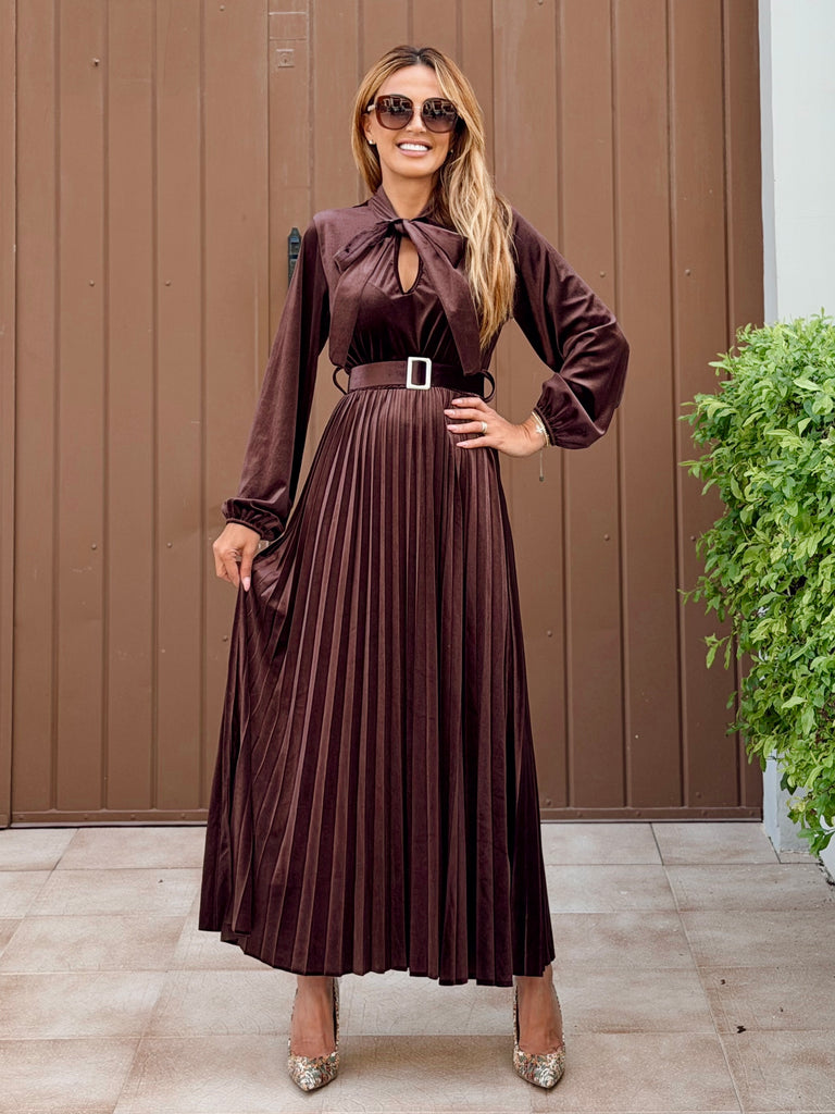 Martina Velvet Pleated Dress