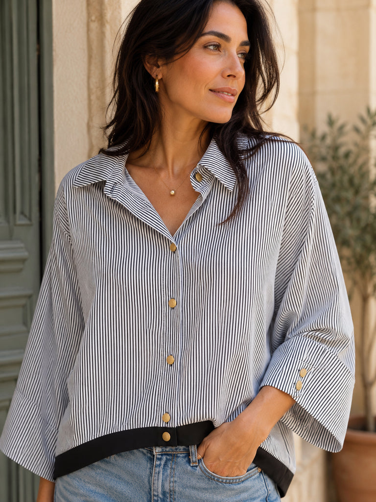 The Alessia Pin Stripe Statement Shirt - Bougie Collection
