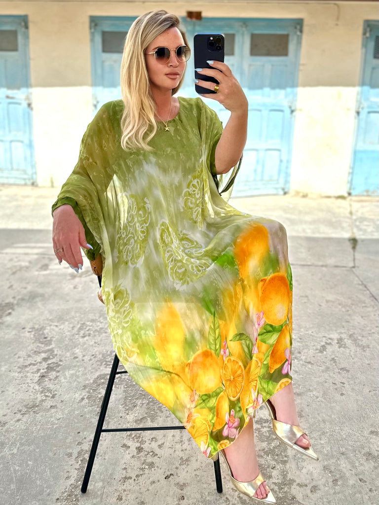 Olive Sorrento Silk Kaftan Dress