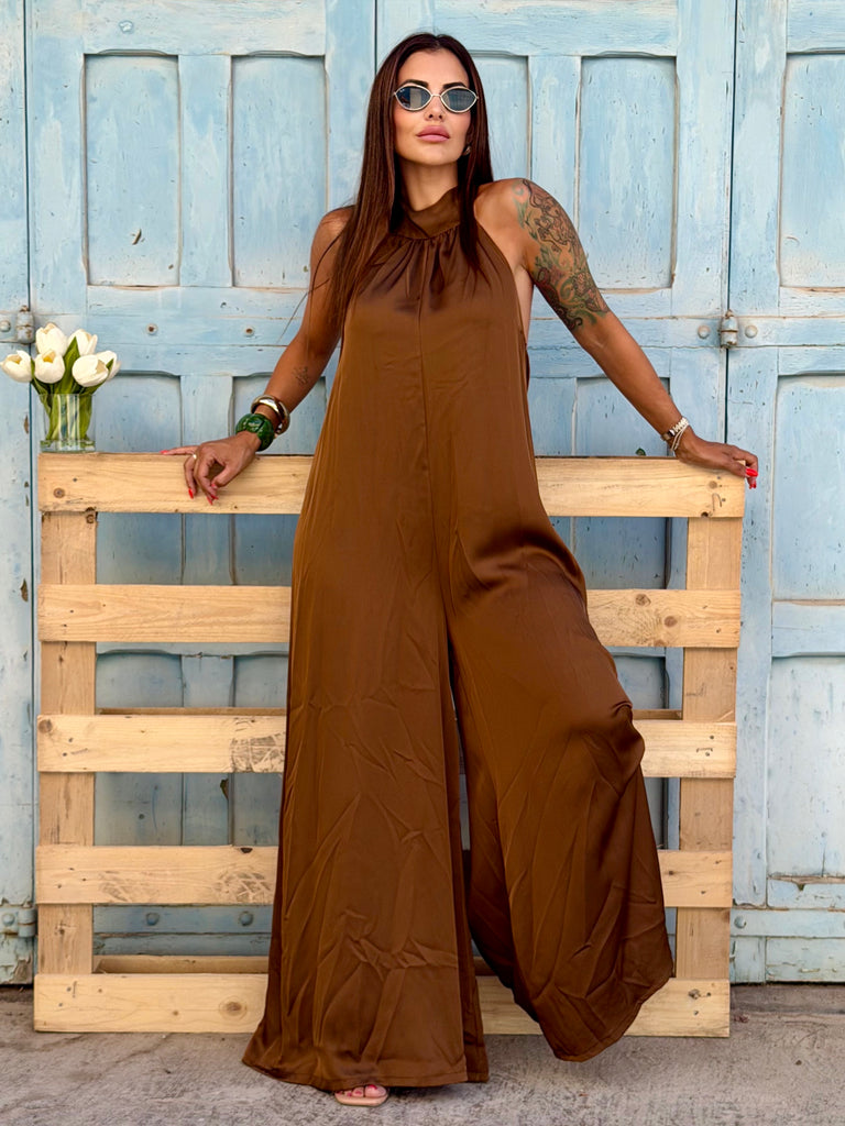 Solenne Luxe Halter Jumpsuit - Mocha
