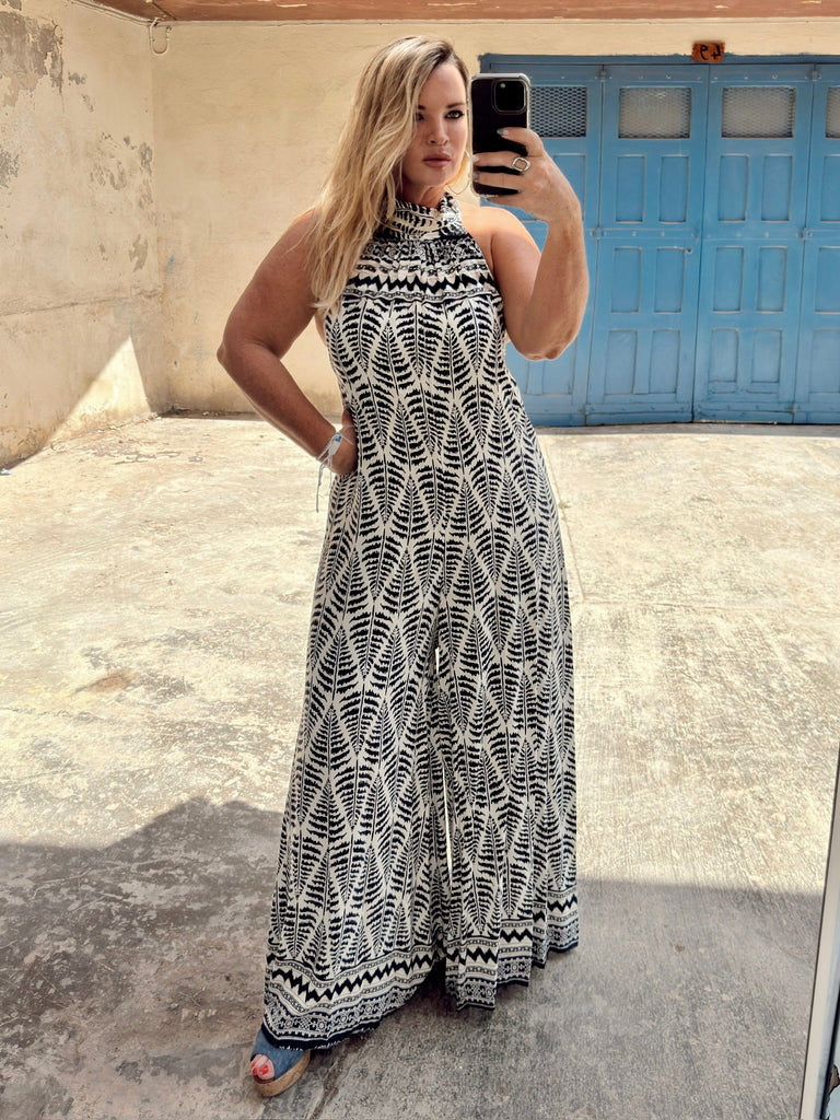 Navy and White Halter Neck Jumpsuit