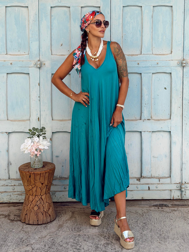 Elara Viscose Maxi Dress - Sea Green