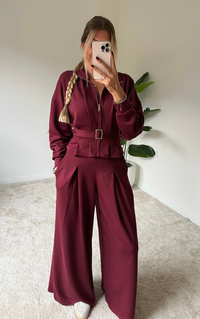 Bordeaux Belted Silhouette Lounge Set