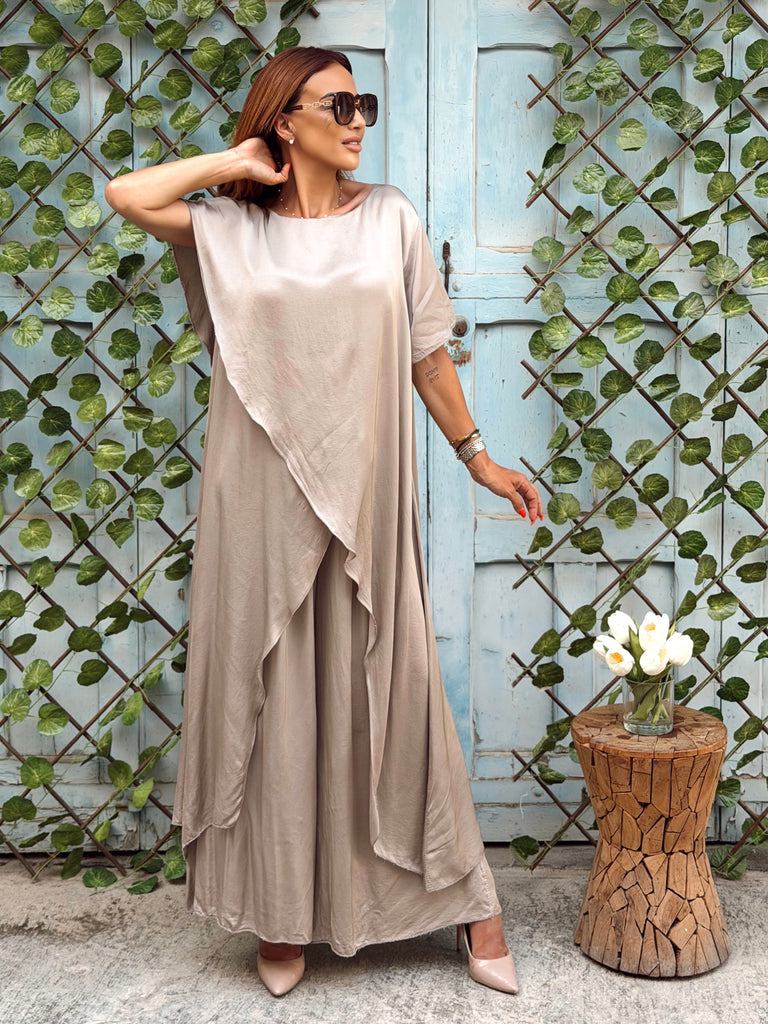 Champagne Cascade Silk Satin Co-ord