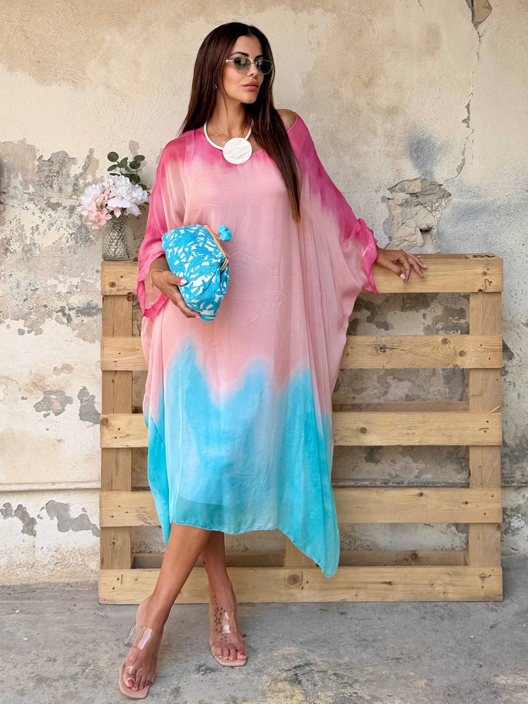 Pink Lagoon Pure Silk Kaftan