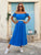 Isla Bohème Luxe Viscose Broderie Sleeve Maxi Dress - Sea Blue