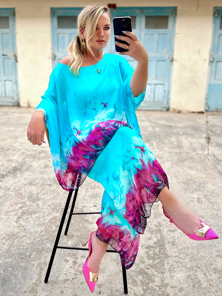 Acqua Fucshia Flora Silk Kaftan Co-ord Set
