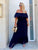 Navy Blue Off Shoulder Silk Dress