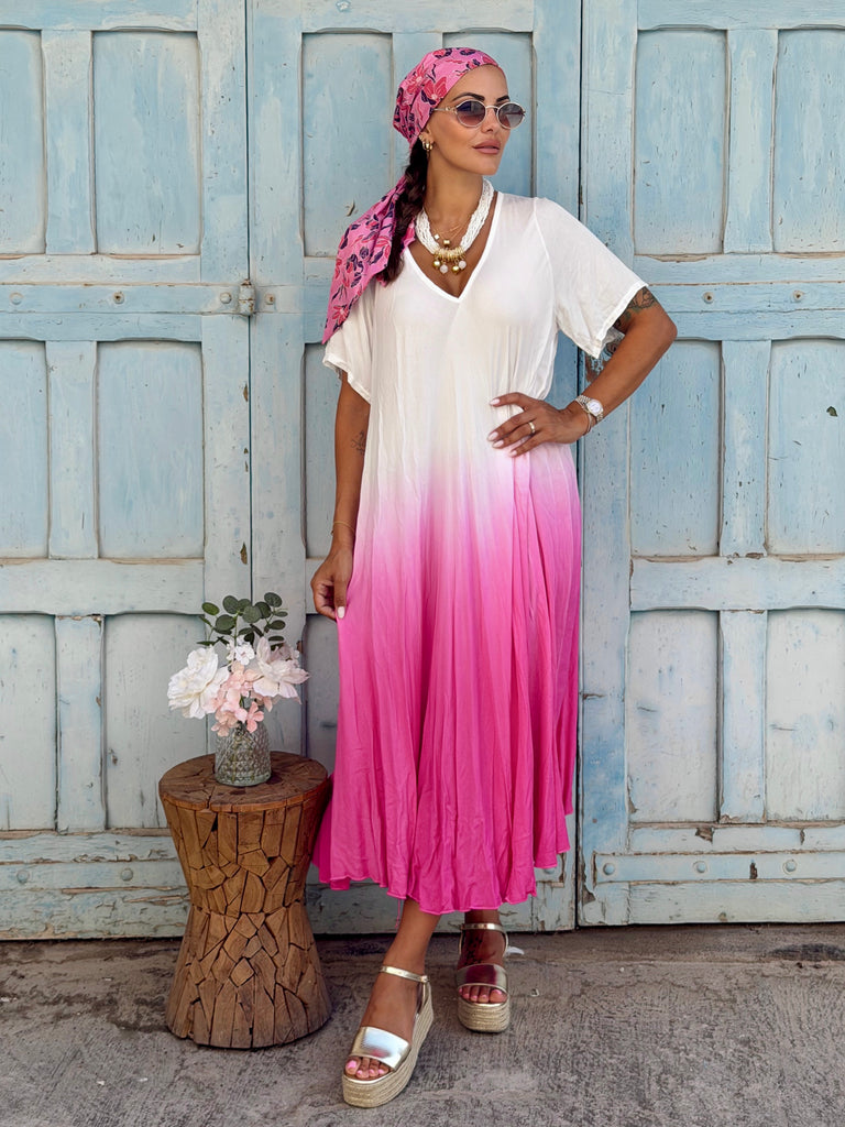 Ombre Luxe Viscose Midi Dress - Fuschia
