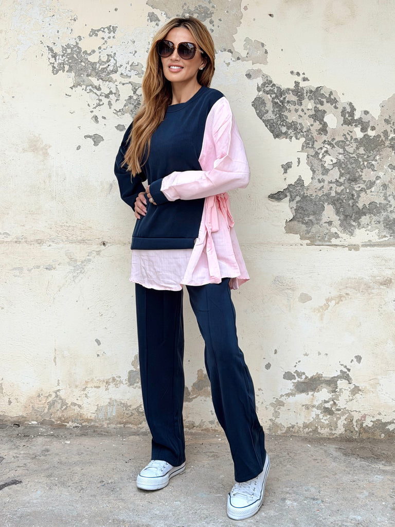 Navy and Pink Pinstripe Fusion Tracksuit