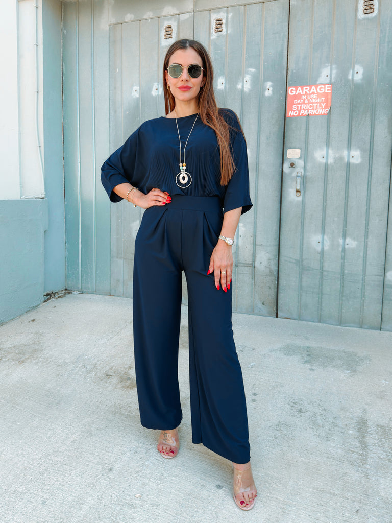 Navy Pleated Trim Set