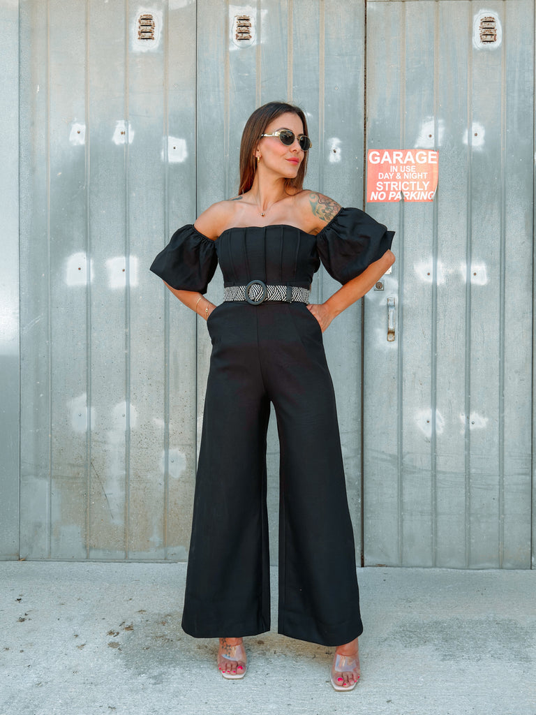 Riviera Black Off Shoulder Jumpsuit