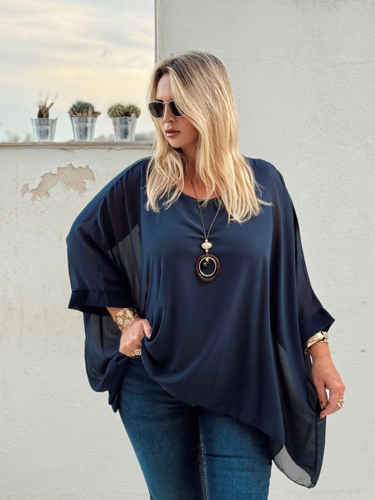 Luna Chiffon Tunic Too & Necklace - Navy