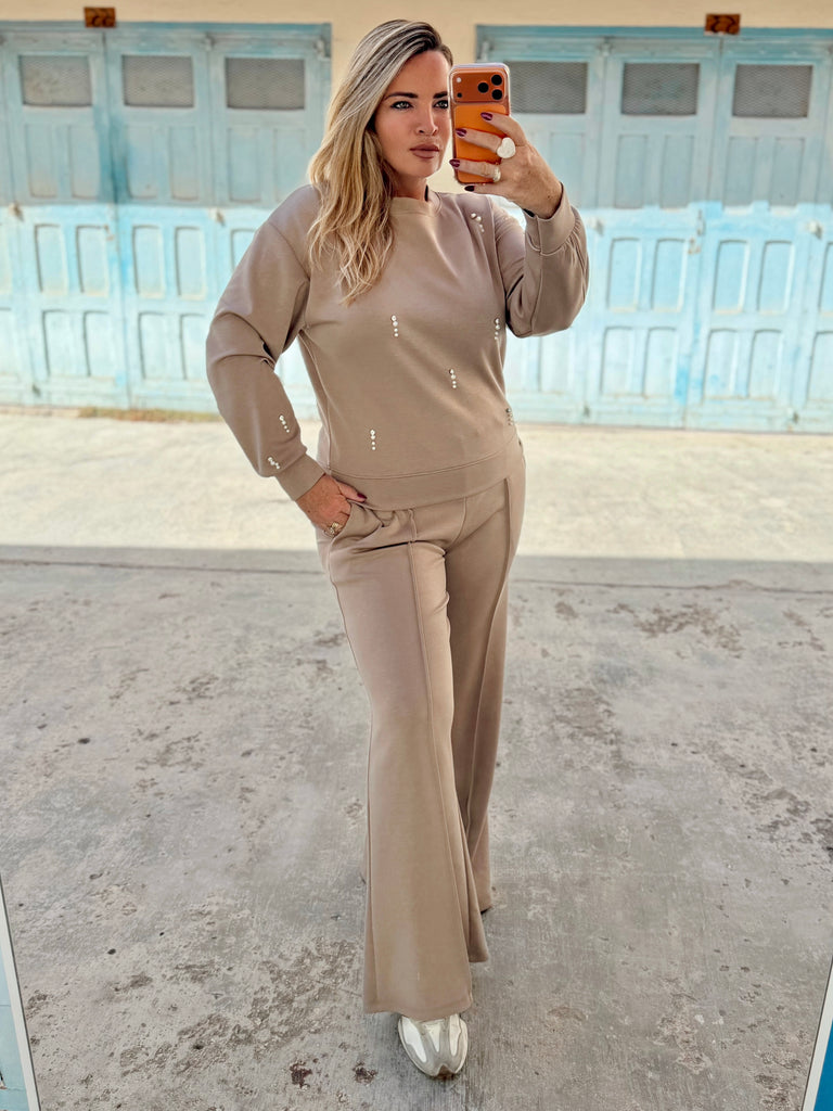 Taupe Diamond and Pearl Drop Tracksuit