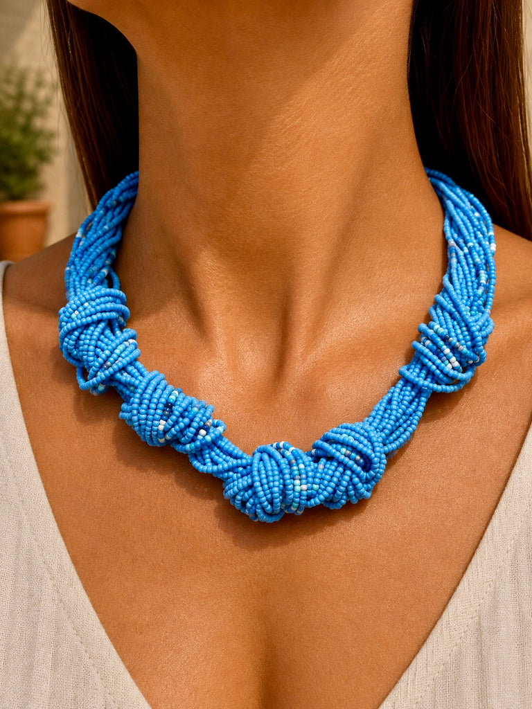 Nodo Beaded Statement Necklace - Bleu