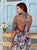 Bohemian Paisley Wide-Leg Jumpsuit with Brown Belt - Navy