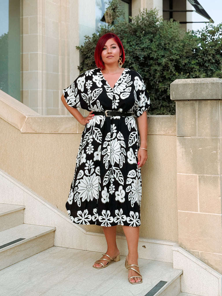 Black Mandala V Neck dress