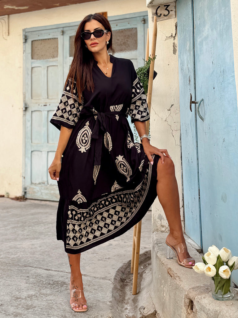 Noir Marrakech Gold Embroidered Dress - Love my Body
