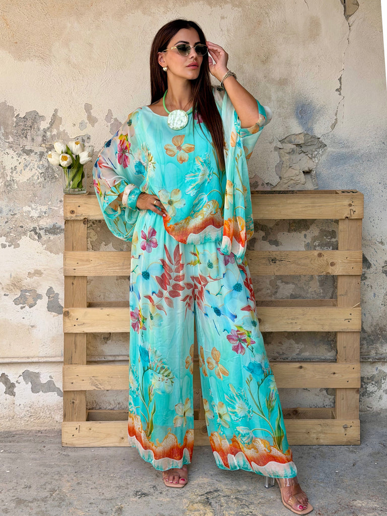 Ocean Petals Pure Silk Co-Ord