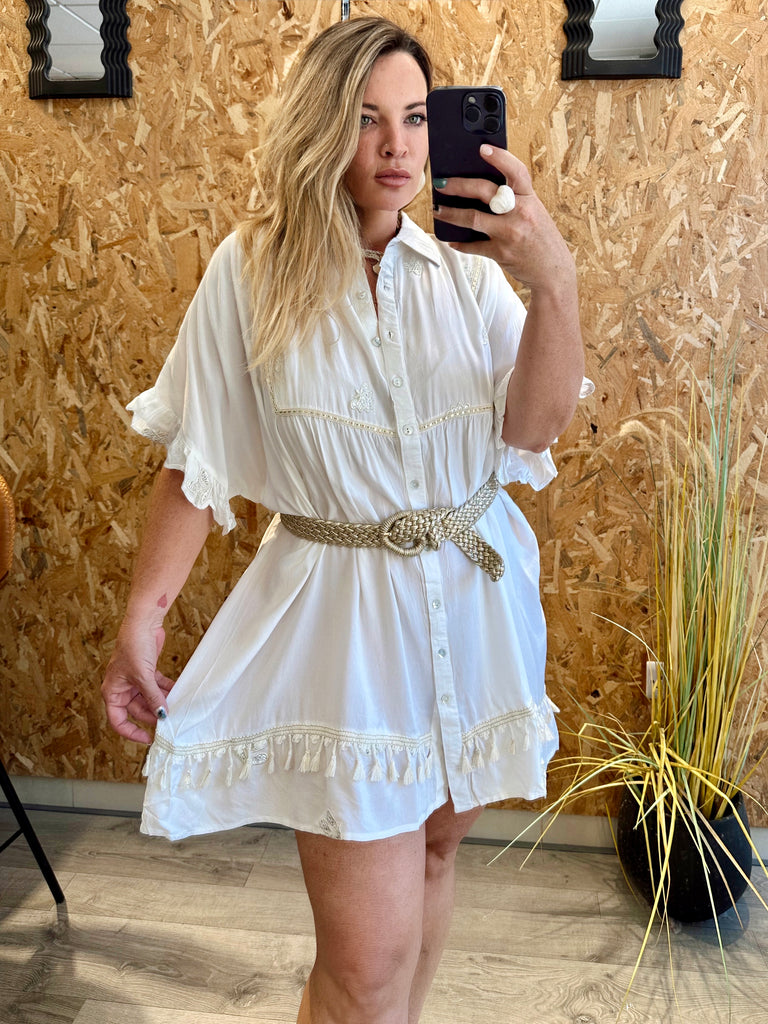 White Isla Boho Shirt Dress