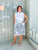 White and Navy Botanical Linen Dress