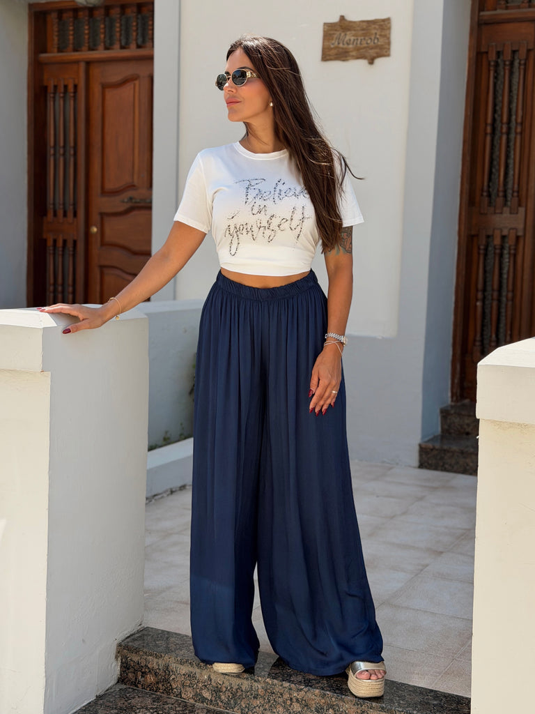 Navy Airflow Viscose Trousers