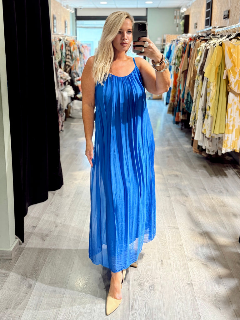 Blue Silk Strappy Dress