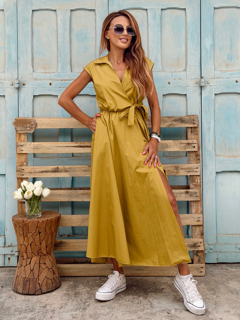 Olive Aura Wrap Maxi Dress