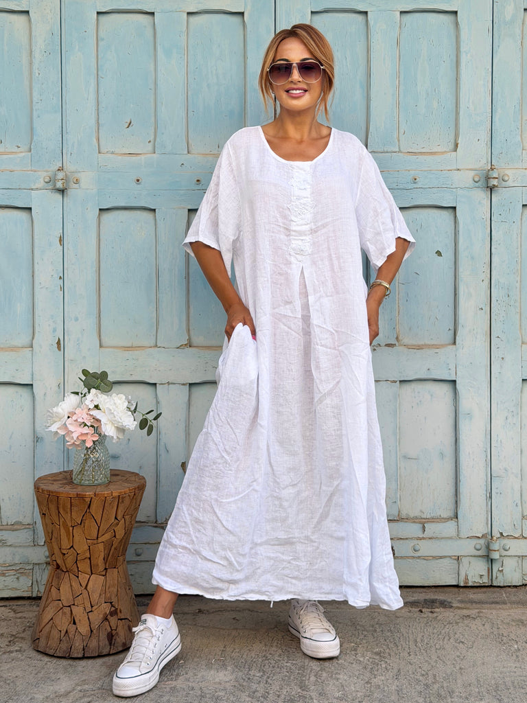 Fleur de Lin Pure Linen Maxi Dress - White
