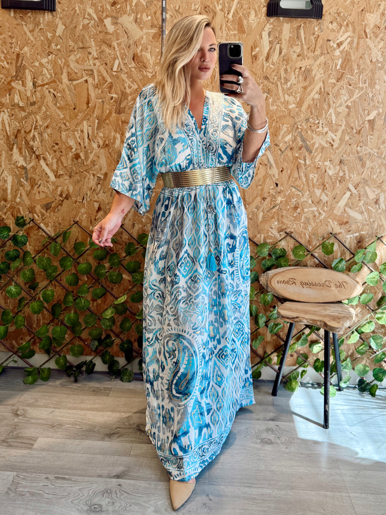 Acqua Blues and Gold Boho Dress