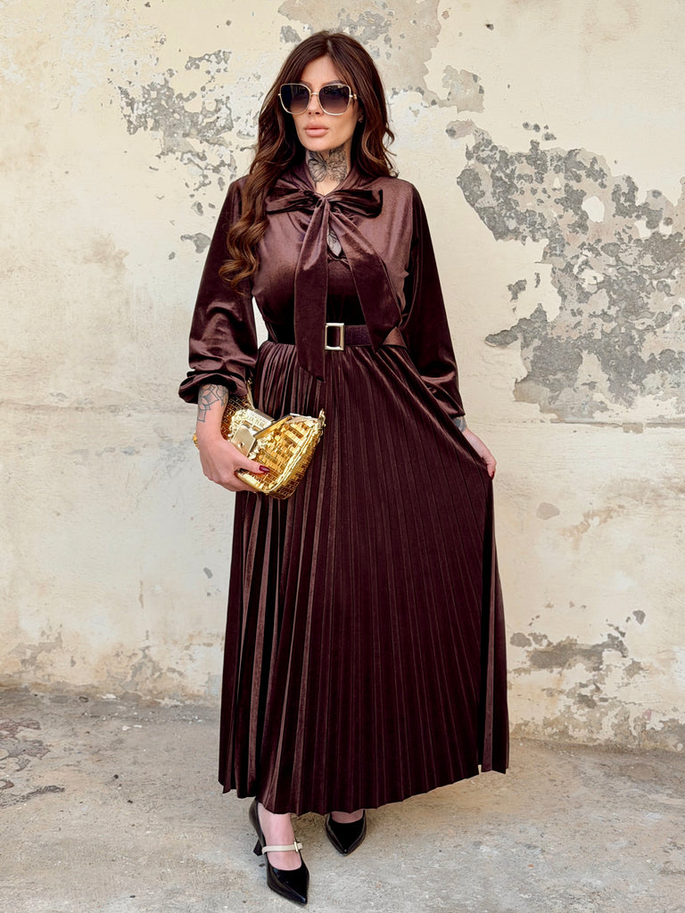 Chocolate Velvet Pleat Dress