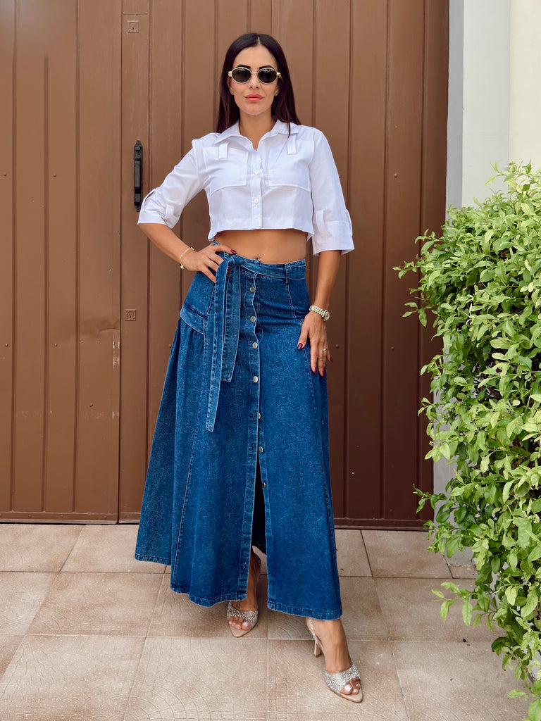 Harper Denim Maxi Skirt - Dark Blue
