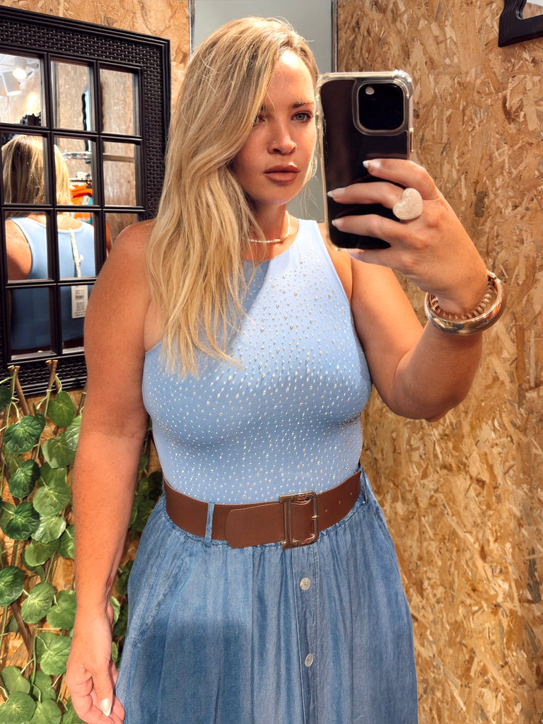 Blue Studded Bodysuit