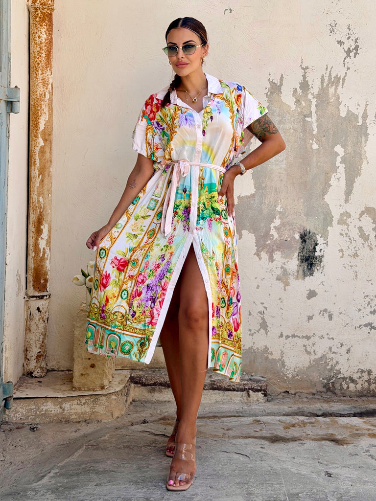Palazzo Garden Shirt Dress White - Love my Body