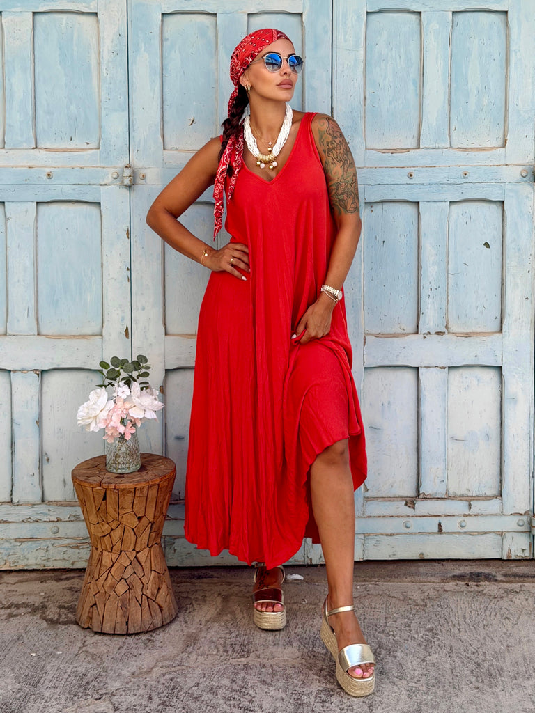 Elara Viscose Maxi Dress - Red