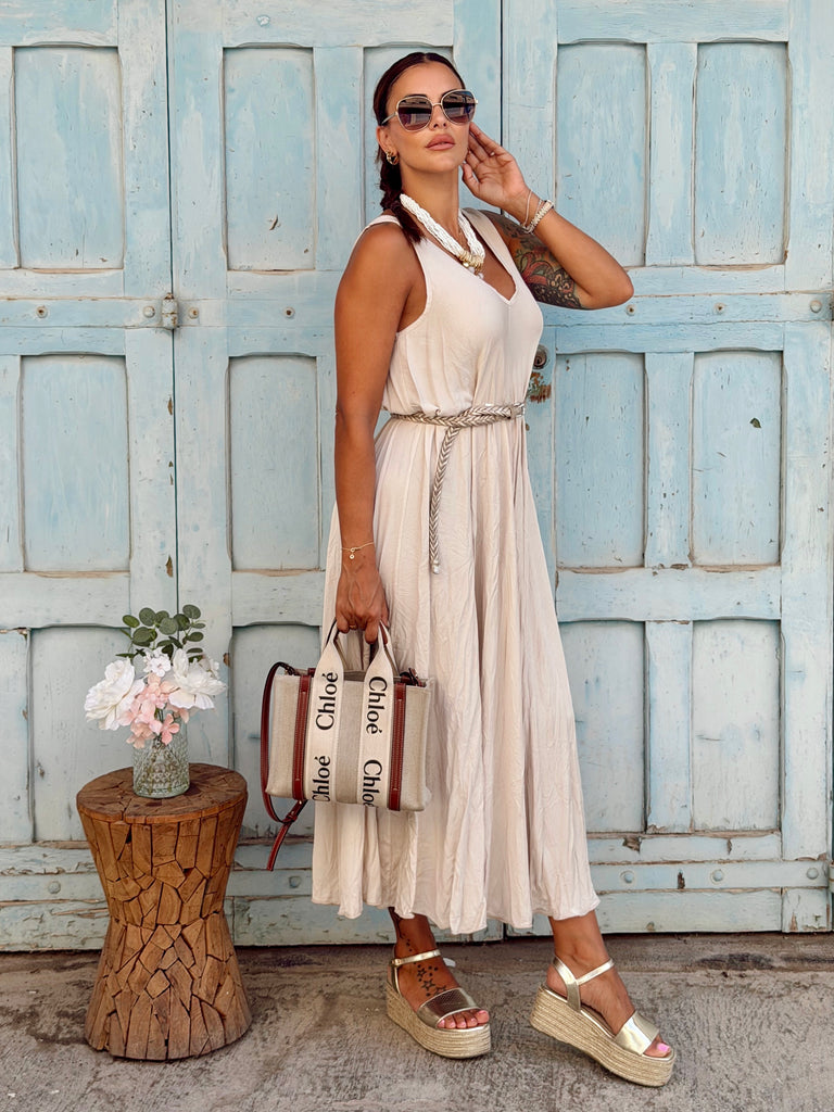 Elara Viscose Maxi Dress - Stone