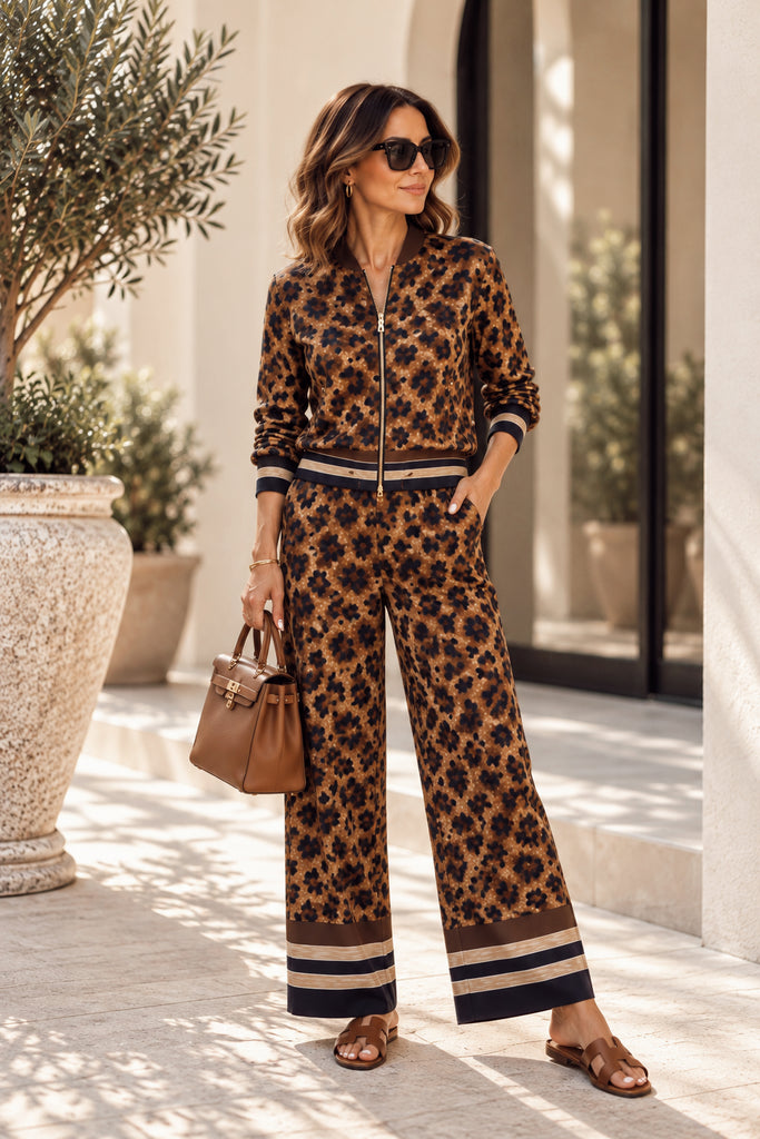 The Firenze Leo Luxe Print Co-Ord (Navy Blue Trim) - Luxe Collection