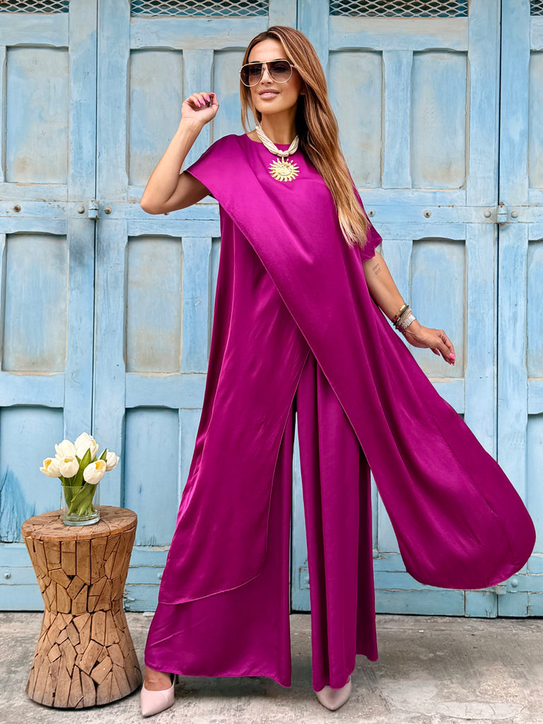 Amethyst Cascade Silk Satin Co-Ord Set