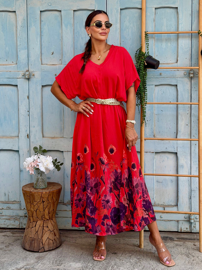 Sole Fiorito Viscose Maxi Dress - Rosso