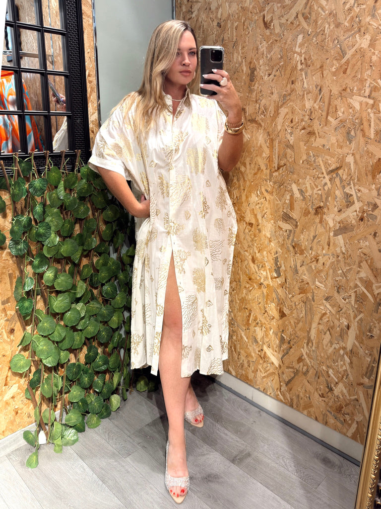 White and Gold Shirt Dress