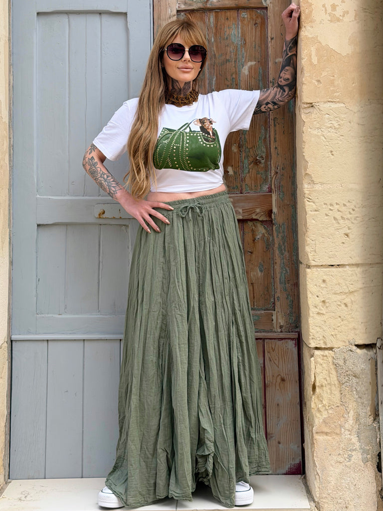 Khaki Capri Flow Cotton Skirt