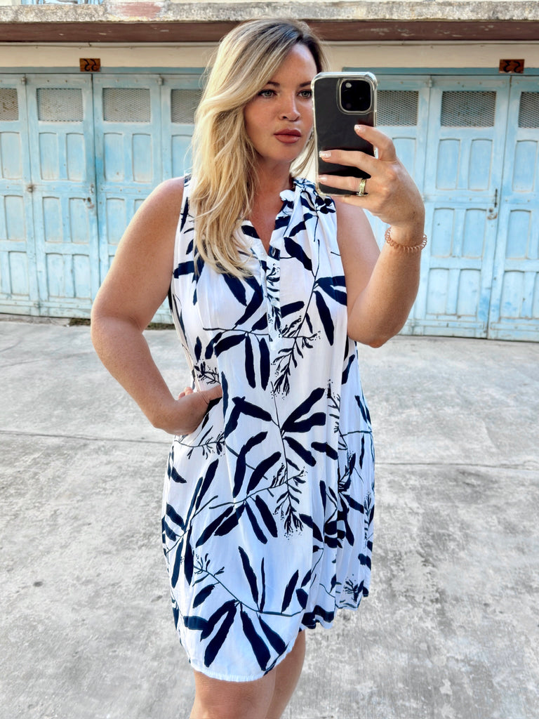 Navy and White Viscose Day Dress