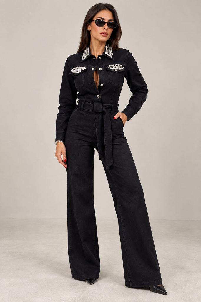 The Rivington Crystal Denim Jumpsuit