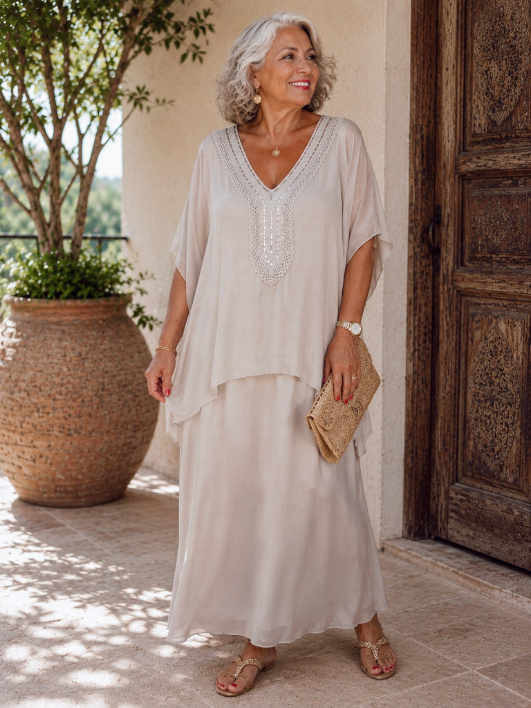 Palazzo Soie Luxe Oversized Pure Silk Maxi Dress - Nude