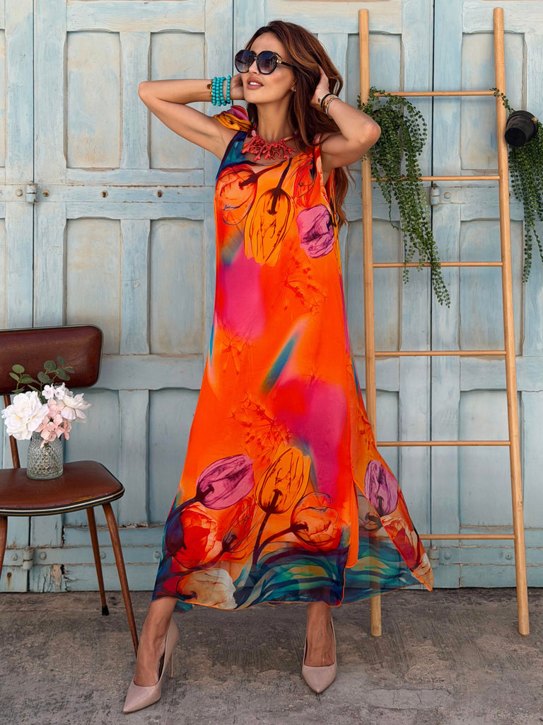 Tulipia Pure Silk Dress - Arancia